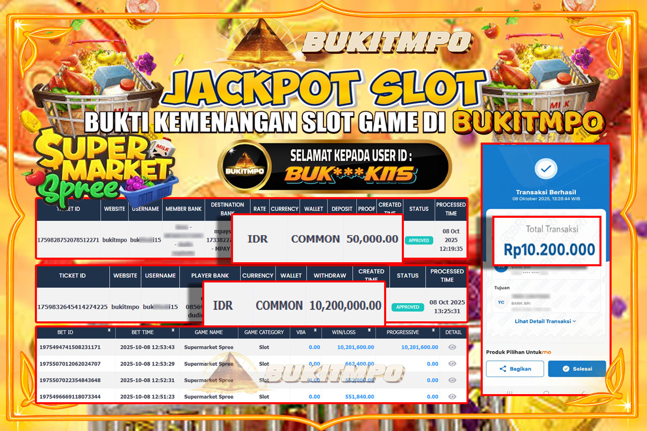 BUKITMPO JACKPOT SUPERMARKET SPREE - PG SOFT Rp.10.200.000,- LUNAS
